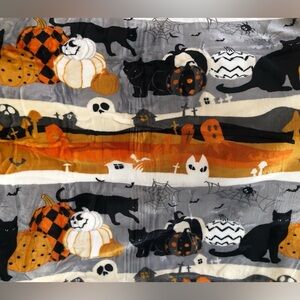 Halloween Fleece Throw Blanket 60x74 Black Cat Pumpkins Spider Web
